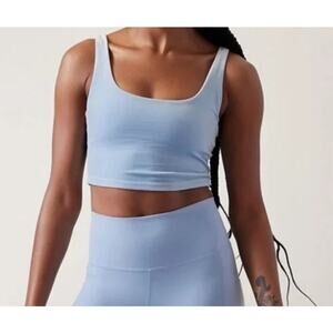 Athleta Velvet Cut Out Crop Long Line Heron Blue Sports Bra Size XS